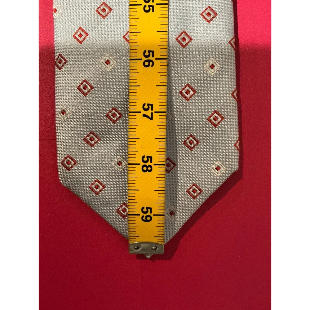 Vintage Guy Laroche Paris Mens Silk‎ Tie Silver Red Diamond Pattern Retro 70's
